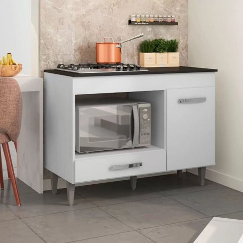 Balcão Armário Para Forno e Cooktop Carla Branco - AJL Móveis