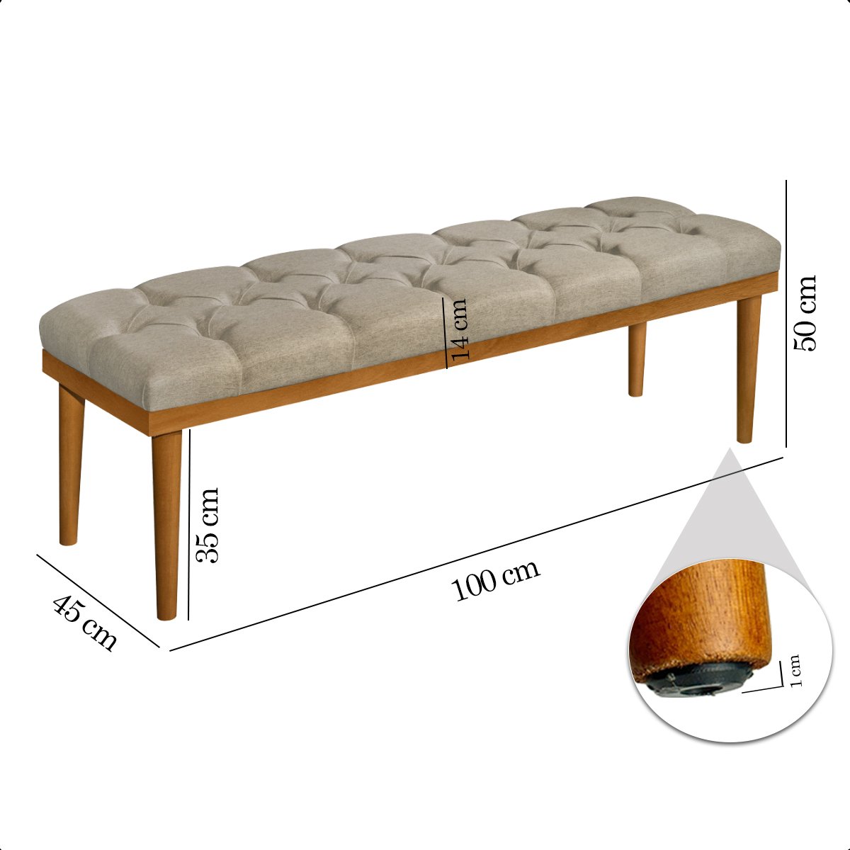 Recamier Calçadeira Apolo Linho Bege Solteiro 1,00m Base Madeira Pés Palito - 7