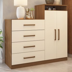 Cômoda Áurea 2 Portas 4 Gavetas 1,20 M - Comoda para Quarto - Demobile:amêndoa/off White