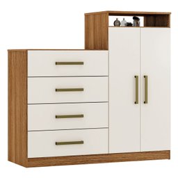 Cômoda Áurea 2 Portas 4 Gavetas 1,20 M - Comoda para Quarto - Demobile:amêndoa/off White - 2