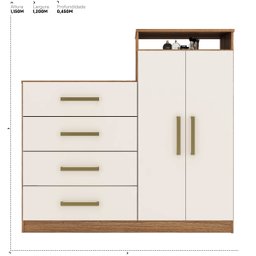 Cômoda Áurea 2 Portas 4 Gavetas 1,20 M - Comoda para Quarto - Demobile:amêndoa/off White - 4