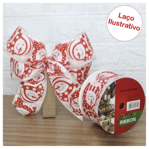 Kit 2 Rolo Fita Aramada Natal Boneco de Neve Decoração Natalina 6,3cm X 9,14m