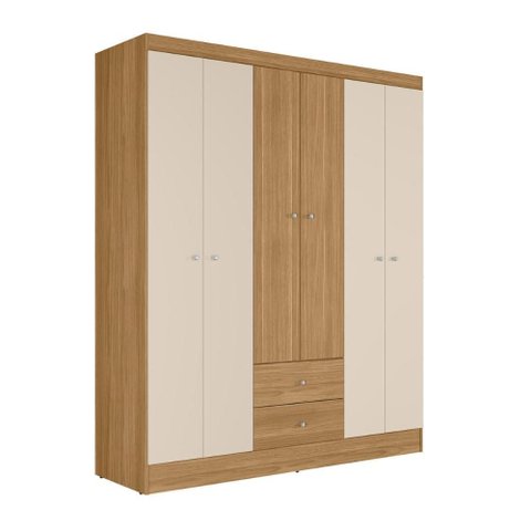 Guarda Roupa Casal 6 Portas 2 Gavetas Itália Freijó Off White Kits Paraná
