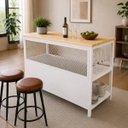 Ver imagem 2 de Bancada Ilha para Cozinha Design Industrial 1,50X60MT Tampo Bege Pés Branco