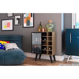 Adega de Sala Jantar Bar Capri 1 Porta c/ Vidro Brunne/Preto - Genialflex - 4