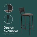 Ver imagem 4 de Kit 6 Banquetas para Balcão Cozinha Gourmet Junco Preto Bancada Ilha Banco 60cm Itagold