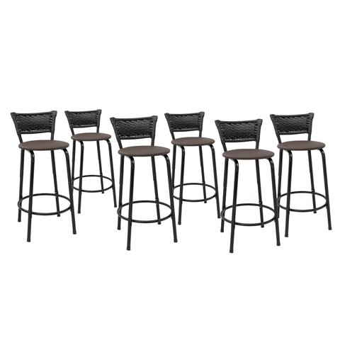 Kit 6 Banquetas para Balcão Cozinha Gourmet Junco Preto Bancada Ilha Banco 60cm Itagold