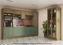 Ver imagem 1 de Armário de Cozinha Modulada Completa Reta 8 Peças 4,00m Botanic Kappesberg - Nogueira/verde Oliva