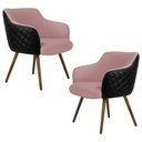 Ver imagem 1 de Kit 2 Poltronas Decorativas Kitana Pés Palito Couro/Linho Preto/Rosa - Gran Belo