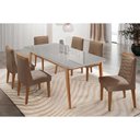 Ver imagem 1 de Sala Jantar Mesa Havana Tampo c/ Vidro Curvo 180cm+6 Cadeiras Maldivas Madeira Naturale/Off White -