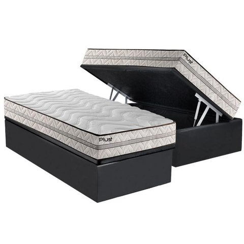 Cama Box Baú Solteiro: Colchão Espuma D33 Paropas Pasquale Plus Euro Pillow + Base CRC Suede Grey(88