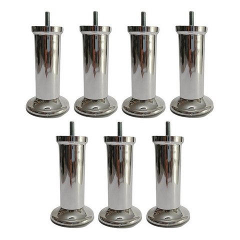 Kit com 7 Pés para Cama Box ou Baú Plástico Ultra Resistente Varian Cromado 13cm Altura