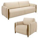 Ver imagem 1 de Conjunto Sofá 3 Lugares 223cm e Poltrona 98cm Amaranto M22 Linho Champanhe - Mpozenato