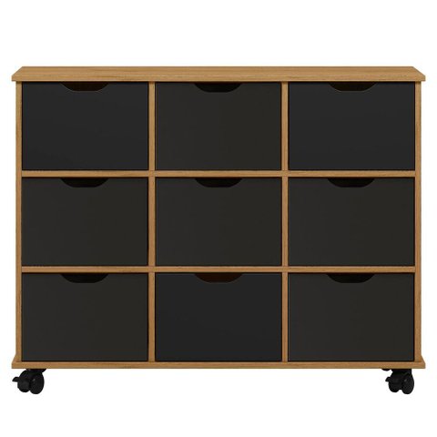 Nicho Organizador 9 Gavetas com Rodízios Freijó/preto - Qmovi