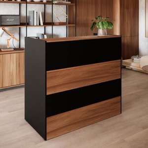 Balcão Atendimento Recepção Escritório 90 Cm X 110 Cm F5 Cor:nogal com Preto