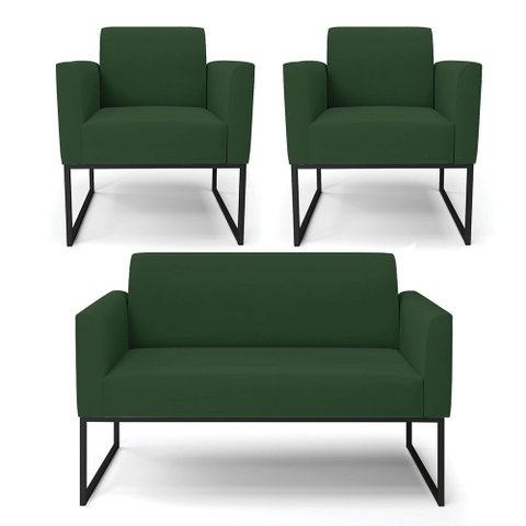 Sofá Namoradeira com 2 Poltronas Base Industrial Preto Marisa Veludo  