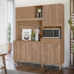 Cozinha Compacta 7 Portas e 1 Gaveta Alecrim Carvalho Rústico / Ripado Madeira - Nicioli - 1 Cozinha Compacta 7 Portas e 1 Gaveta Alecrim Carvalho Rústico / Ripado Madeira - Nicioli - 1