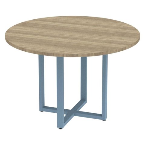 Mesa de Reunião Redonda P25 Pandin 110 Cm (largura) Tampo Mdp Noce Naturalle Pé Aço Tubular Azul