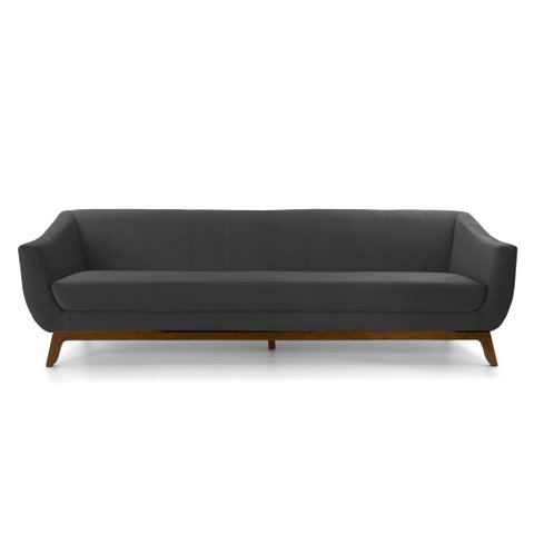 Sofá 3 Lugares Odeon D07 230cm Base Madeira Veludo Cinza - D’Rossi