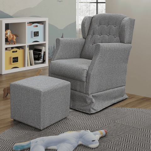 Poltrona Amamentação Balanço Descanso Manu com Puff Linho Cinza