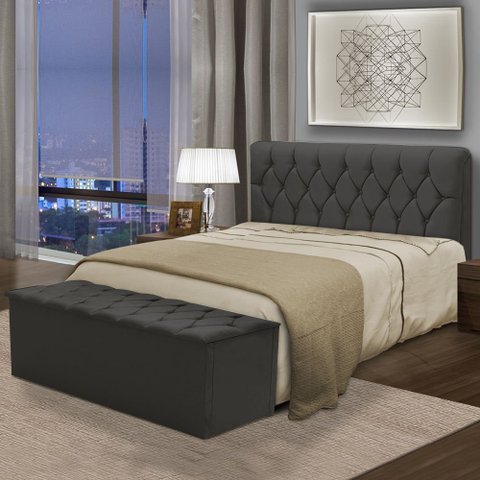 Kit Cabeceira Pérola+ Calçadeira Itália King 195 CM Suede Cinza - D A Decor