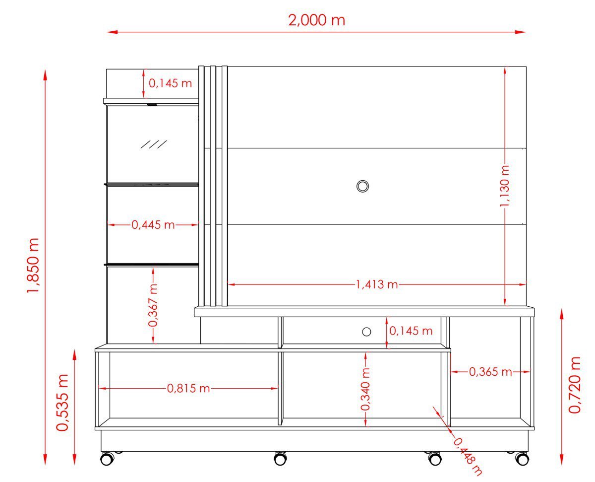 Painel Home Para Tv Até 60" Led Espelho 2 Portas Com Rodizio Frizz Plus Calacata Off White - Madetec - 3