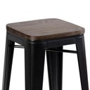 Ver imagem 2 de Banqueta Alta Iron Tolix com Assento de Madeira Rústica Escura - 76 Cm - Preto