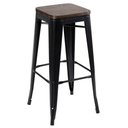 Ver imagem 1 de Banqueta Alta Iron Tolix com Assento de Madeira Rústica Escura - 76 Cm - Preto