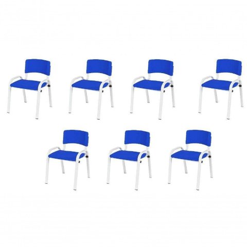 Kit 7 Cadeira Iso Infantil Creche, Base Branco Azul