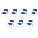 Ver imagem 1 de Kit 7 Cadeira Iso Infantil Creche, Base Branco Azul