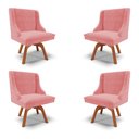Ver imagem 1 de Kit 4 Cadeiras Decorativas Sala de Jantar Base Giratória de Madeira Firenze Suede Rosê/Natural G19 -