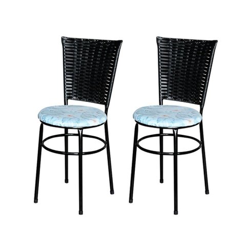 2 Cadeiras Pretas para Cozinha Hawai Preta com Assento Floral Cor:floral Gelo