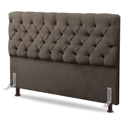 Cabeceira Cama Box Casal Queen Size Lylla 160cm Capitonê com Frame Linho Cacau - Desk Design