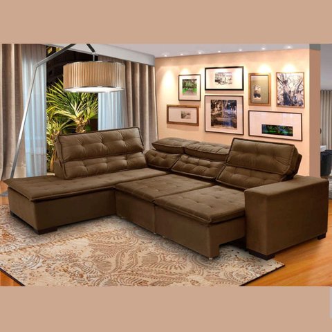 Sofá 5 Lugares Canto Retrátil e Reclinável Chaise D 2,80 X 2,20 M Sttilo Marrom512 - Megasul
