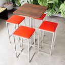 Ver imagem 1 de Conjunto Mesa Alta Bar Bistrô Quadrada Imbuia 4 Bancos Estofado Don Castro Decor