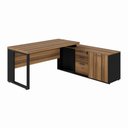 Ver imagem 2 de Mesa L 1,50m C/ Armário Lateral 3 Gavetas Pé Metal Ng Pr F5 Cor:nogal com Preto