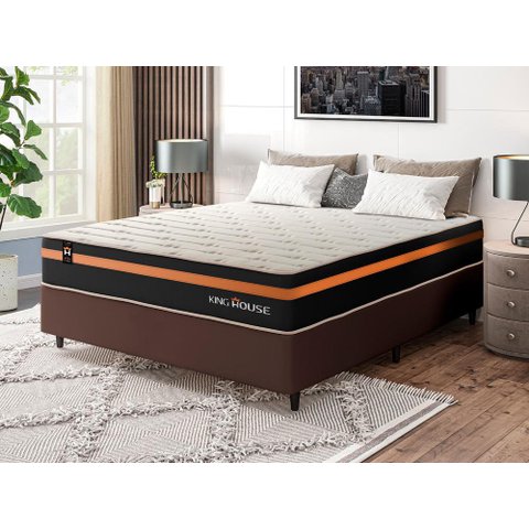 Conjunto Cama Box c/ Molas Ensacadas Sirius Preto Casal 138x188x65
