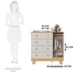 Cômoda Trocador Bebê Pingo 4 Gavetas Lisa Off com Amêndoa - 4