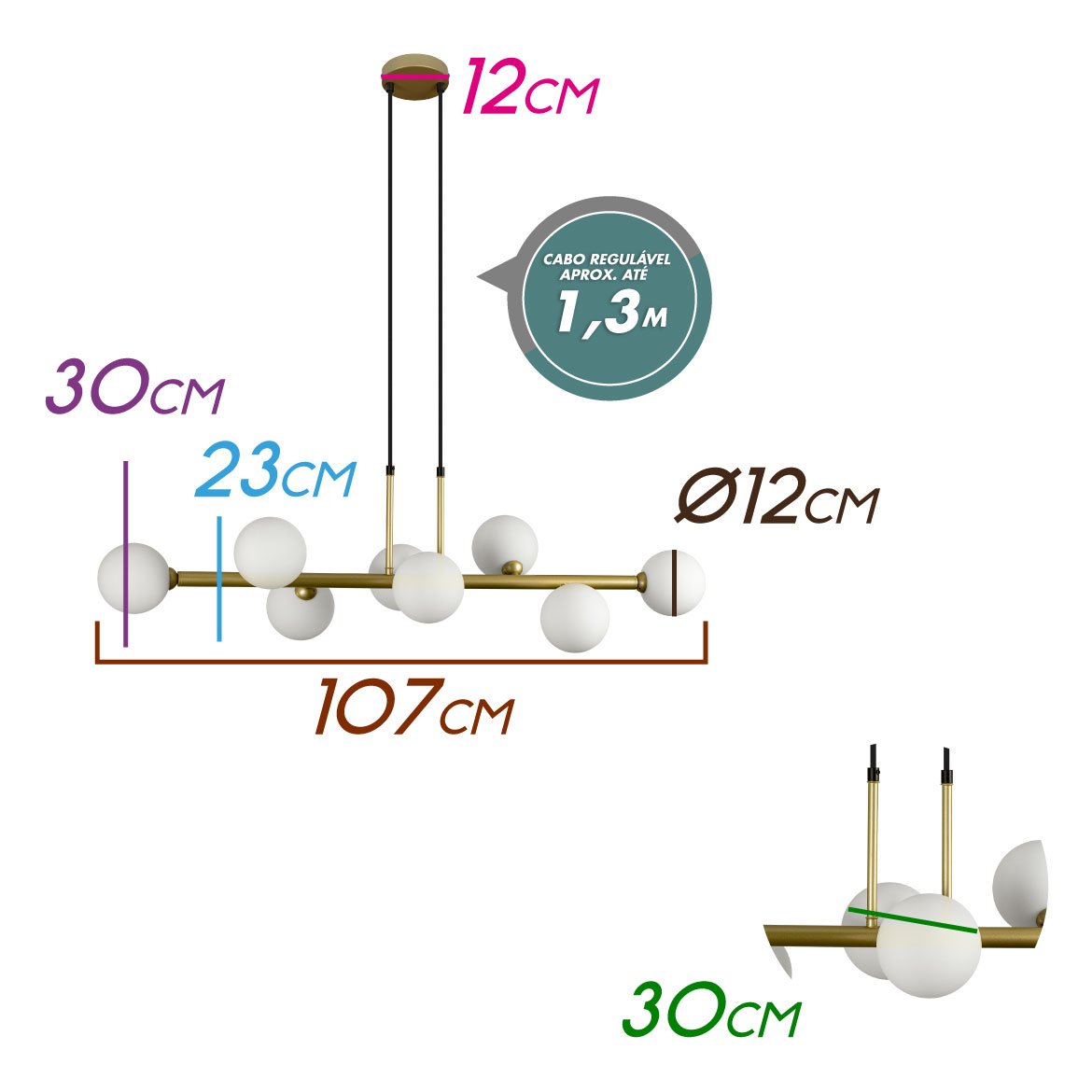 Pendente Bella Abaporu Dourado e Branco 107x30x23cm G9 200w HL004W - 2