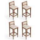 Ver imagem 1 de Kit 04 Banquetas Altas Lenna 99cm em Madeira e Encosto Estofado Linho Cru - Desk Design