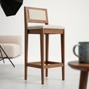 Ver imagem 3 de Kit 04 Banquetas Altas Lenna 99cm em Madeira e Encosto Estofado Linho Cru - Desk Design