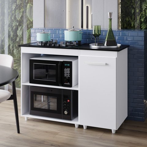 Balcão para Cooktop Soraia 114cm 04 Bocas 01 Porta com Tampo Recortado Branco - Desk Design