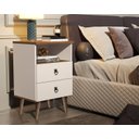Ver imagem 1 de Mesa Cabeceira 2 Gavetas Beatriz, Cor: Off White com Freijó