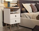 Ver imagem 1 de Mesa Cabeceira 2 Gavetas Beatriz, Cor: Off White com Freijó