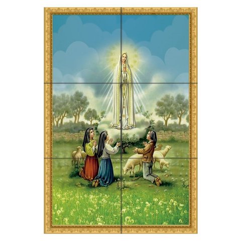 Quadro Nossa Senhora de Fátima com Os Três Pastorinhos 60x40 em Azulejos