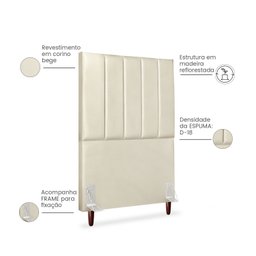 Cabeceira Estofada Solteiro Carla 90cm Corino Bege - 2