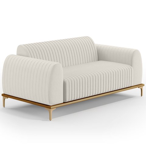 Sofá 2 Lugares para Sala de Estar Molino 150 Cm D02 Pés D'ouro Linho Cru C-443 - Lyam Decor