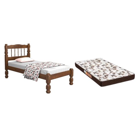 Cama Solteiro Madeira Maciça Palmo Colchão D28 88x188x14