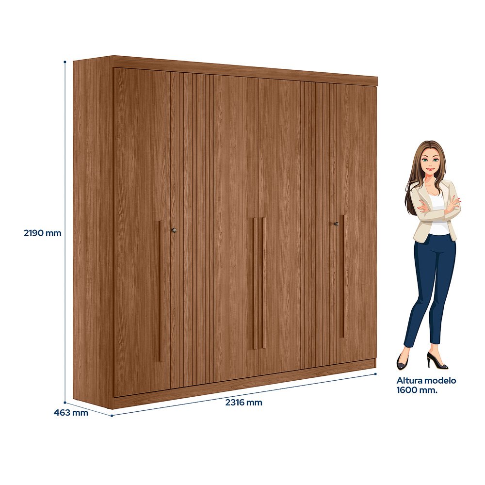 Guarda Roupa Casal 6 Portas Ripado Buriti Santos Andira Jatoba - 3