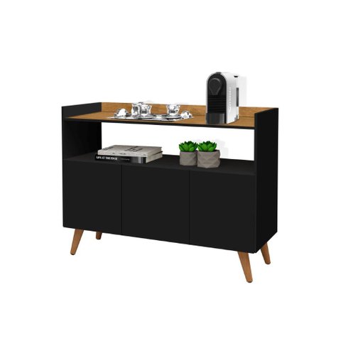 Buffet / Balcão Ma Estilo Retrô 3 Portas Cor Preto / Nature Ja